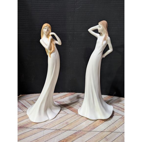 Unicorn Studio Fine Porcelain 12.25 inch Standing Lady Girl Figurines Set Of Two